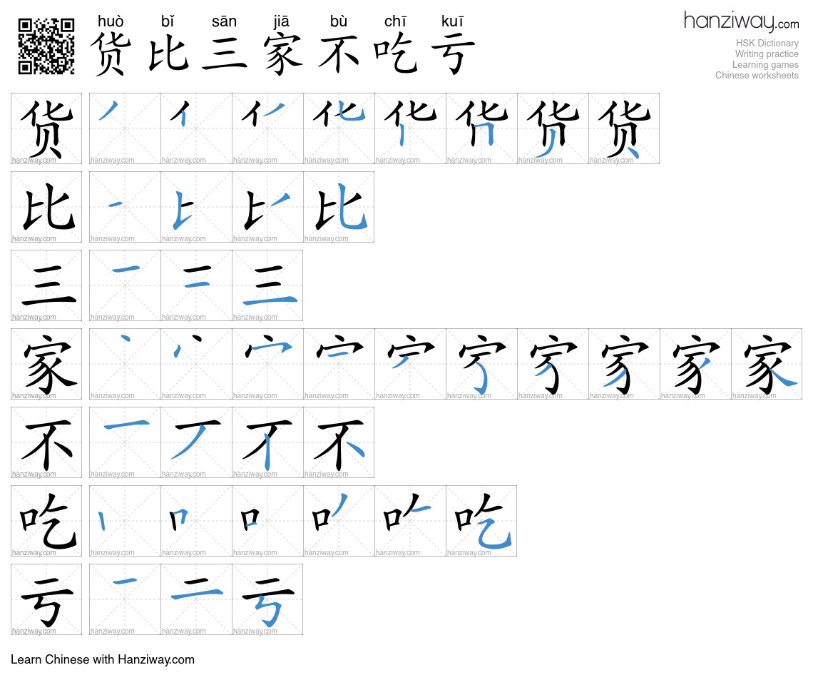 货比三家不吃亏 (huò bǐ sān jiā bù chī kuī) - English translation, writing ...