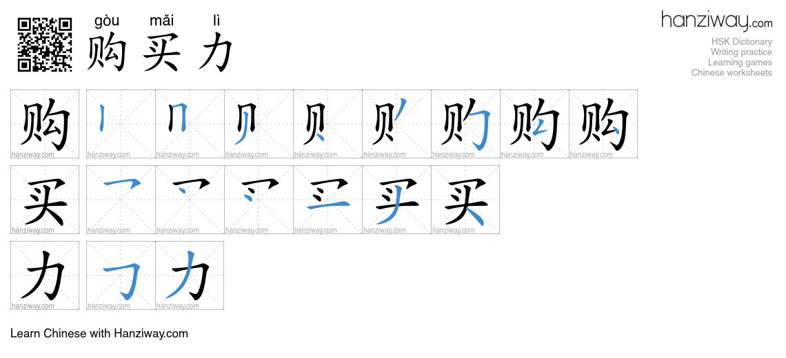 购买力 (gòu mǎi lì) - English translation, writing, stroke order, audio ...