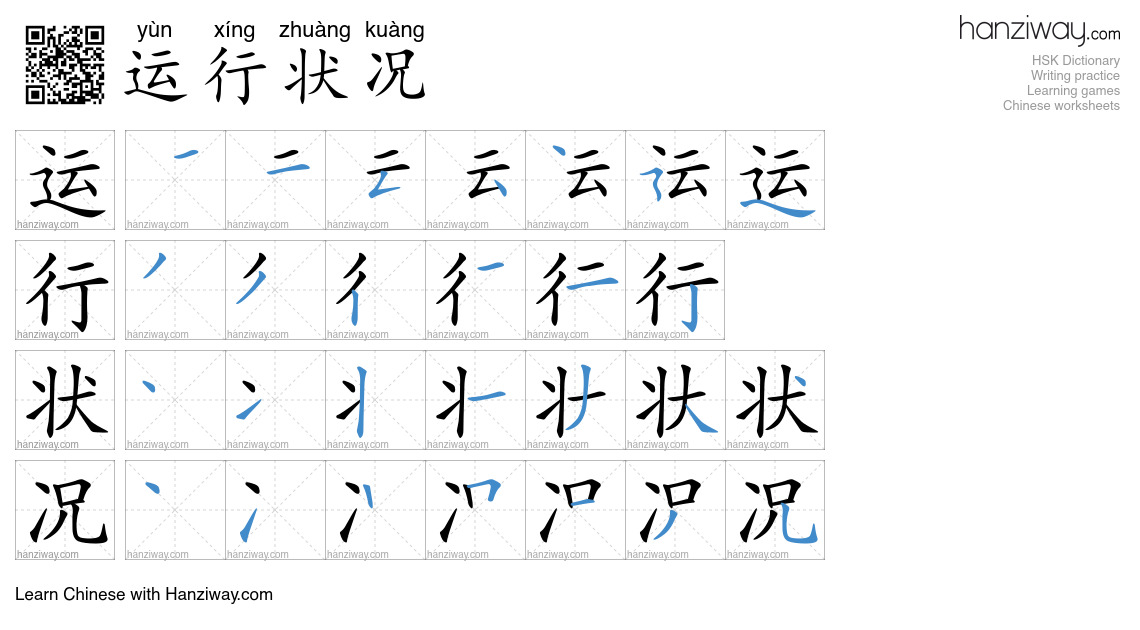 运行状况 (yùn xíng zhuàng kuàng) - English translation, writing, stroke ...