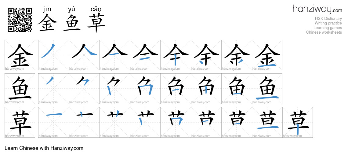 金鱼草(jīn yú cǎo) - English translation, writing, stroke order