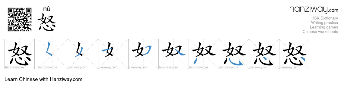 Character 怒 stroke orders