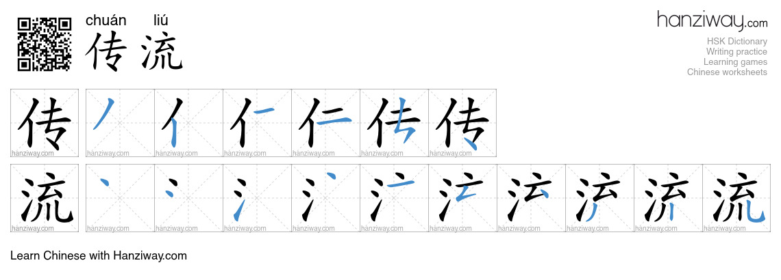 传流 (chuán liú) - English translation, writing, stroke order, audio ...