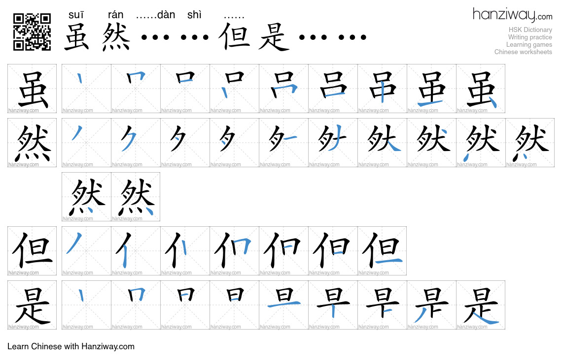 Character 虽然……但是…… stroke orders