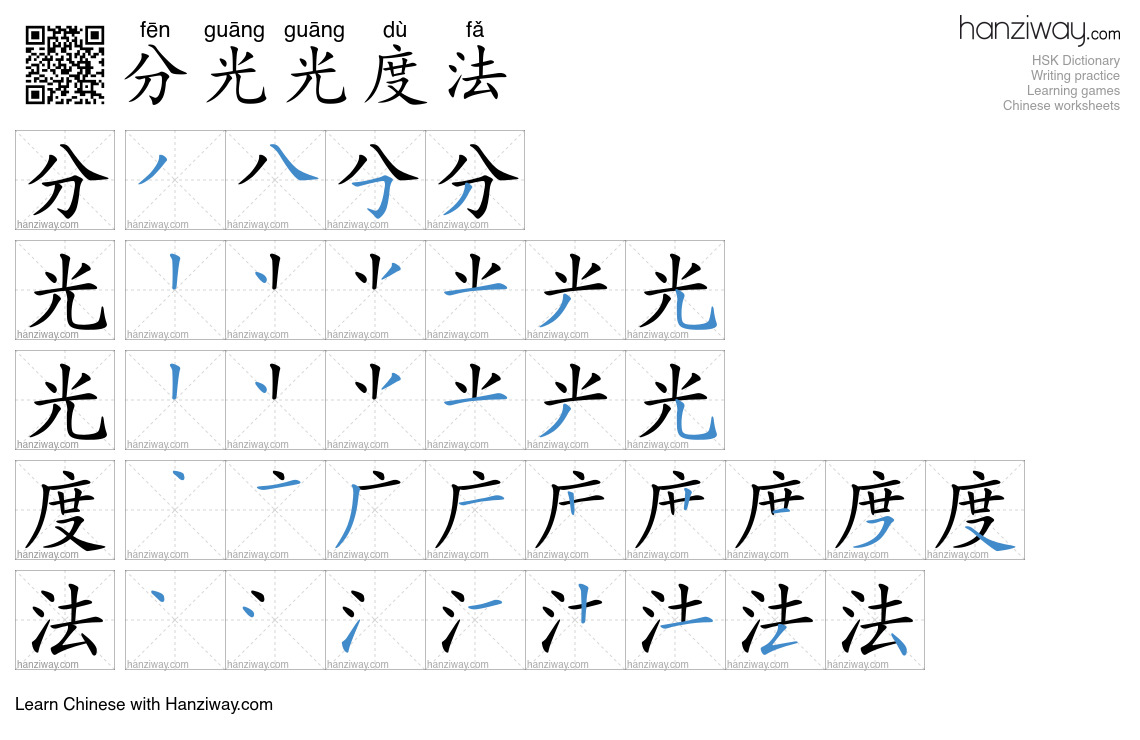 分光光度法 (fēn guāng guāng dù fǎ) - English translation, writing, stroke ...