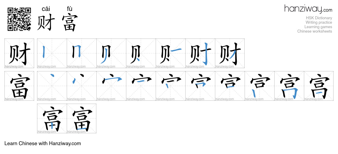 Character 财富 stroke orders
