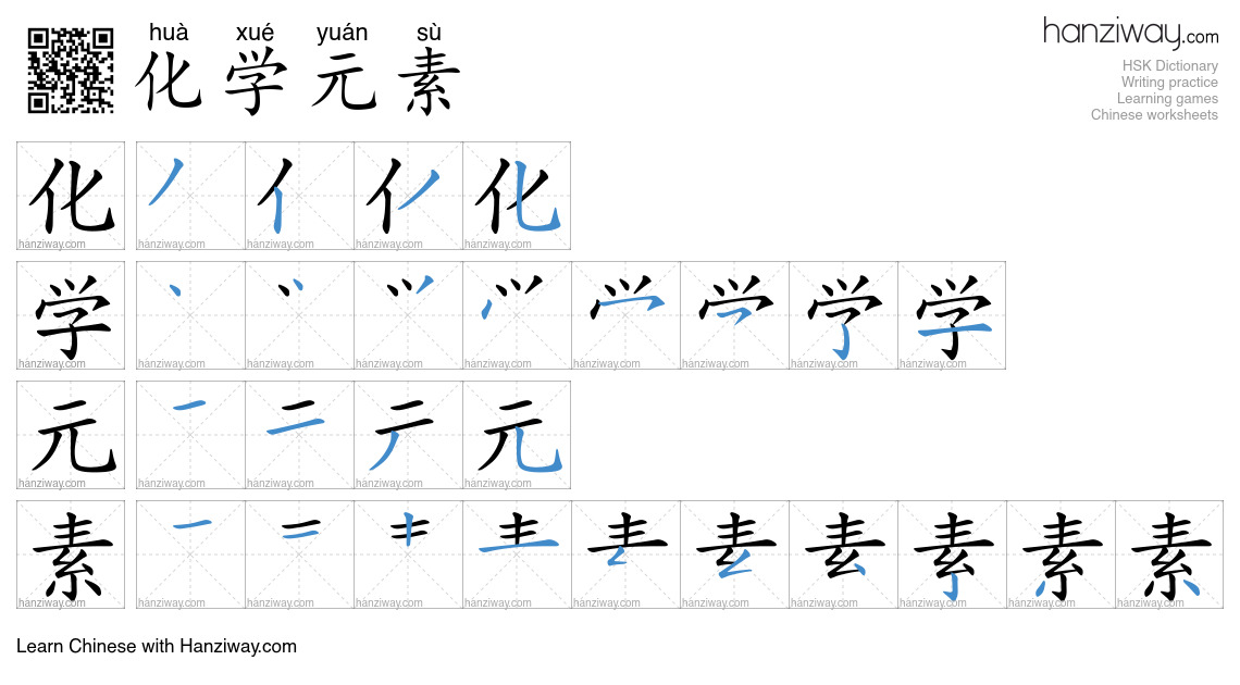 化学元素 (huà xué yuán sù) - English translation, writing, stroke order ...