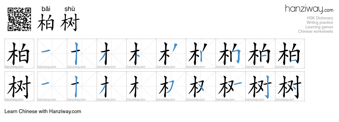 Character 柏树 stroke orders