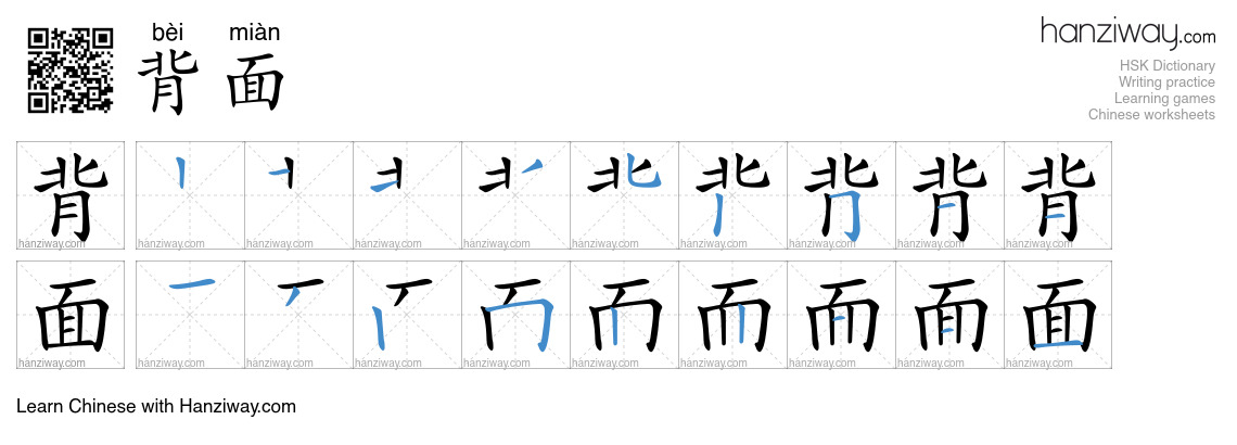 Character 背面 stroke orders