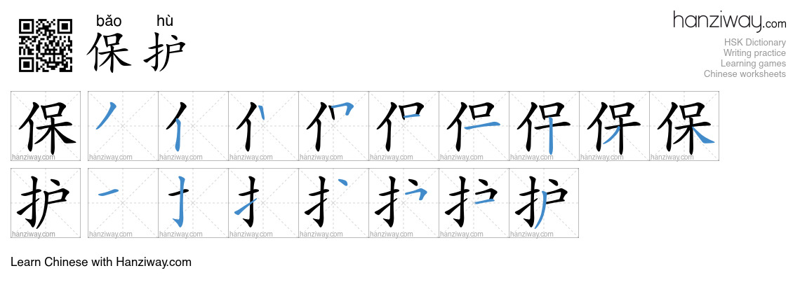 Character 保护 stroke orders