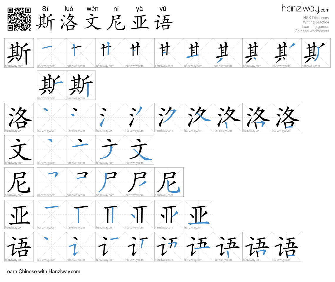 斯洛文尼亚语 (Sī luò wén ní yà yǔ) - English translation, writing, stroke ...
