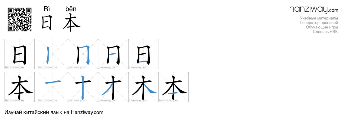日本 (Rì běn) - Русский перевод, написание, порядок черт, произношение ...