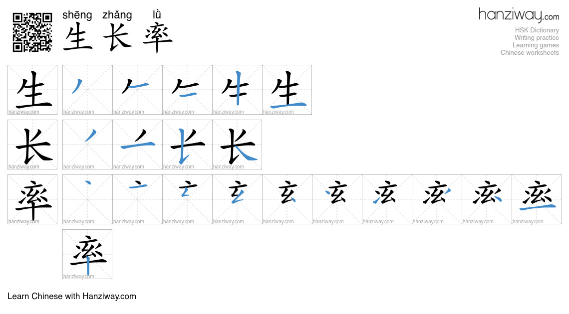 生长率 (shēng zhǎng lǜ) - English translation, writing, stroke order ...