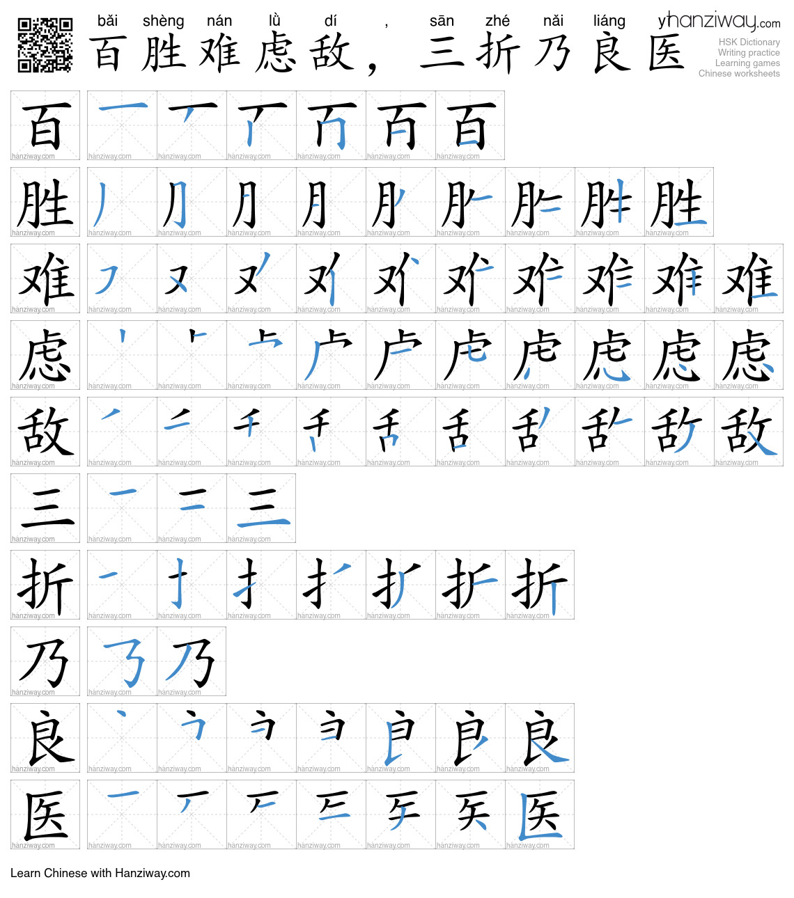 百胜难虑敌,三折乃良医 (bǎi shèng nán lǜ dí , sān zhé nǎi liáng yī) - English ...