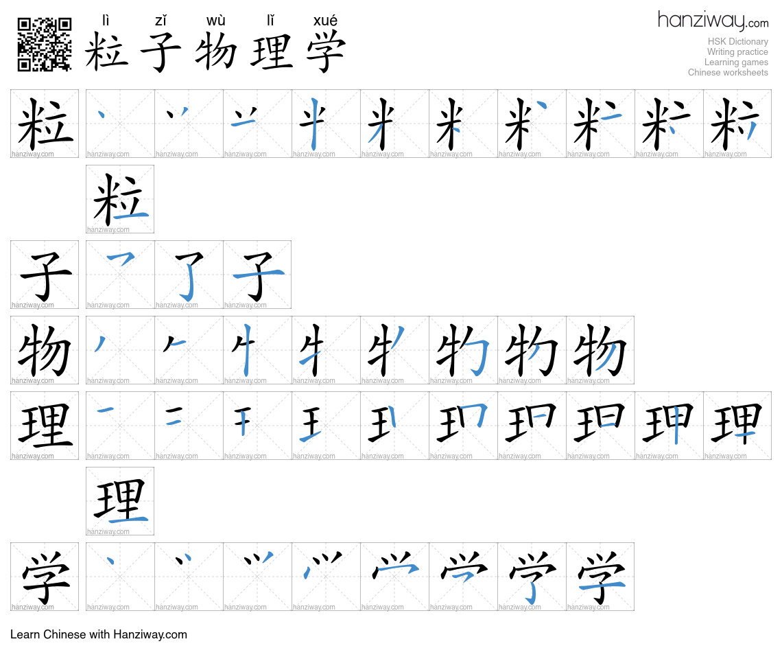 粒子物理学 (lì zǐ wù lǐ xué) - English translation, writing, stroke order ...